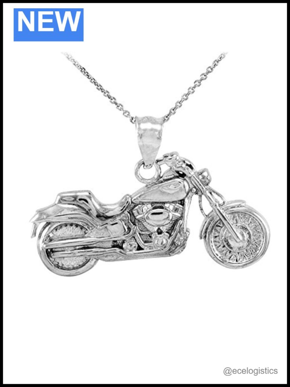 Sterling Silver Biker Charm Motorcycle Pendant Necklace 20"